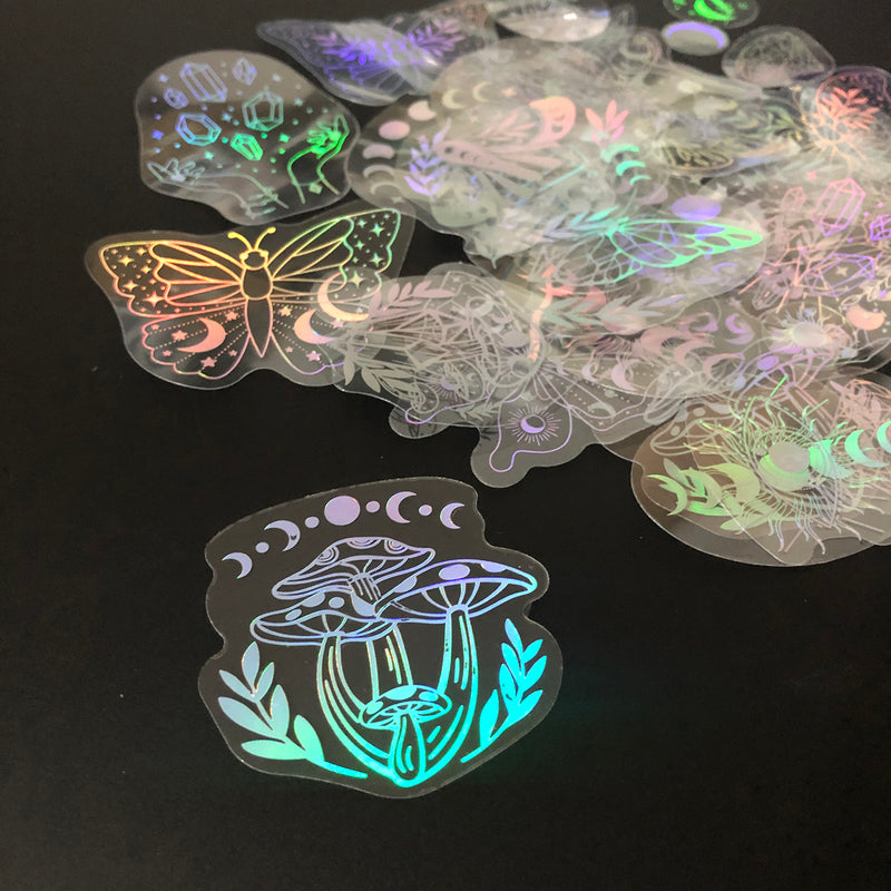 40pcs Holographic Glitter Stickers PET Transparent Shiny Waterproof Decorative Decals For Water Bottles Scrapbooking Laptop-zoom-