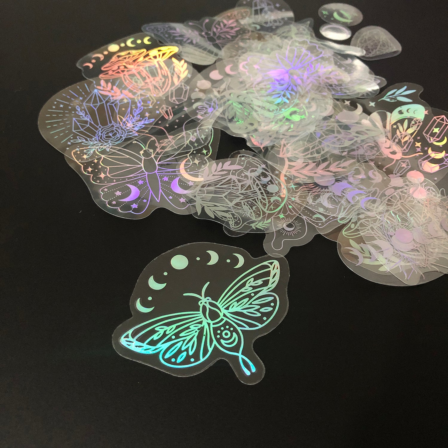 40pcs Holographic Glitter Stickers PET Transparent Shiny Waterproof Decorative Decals For Water Bottles Scrapbooking Laptop-2