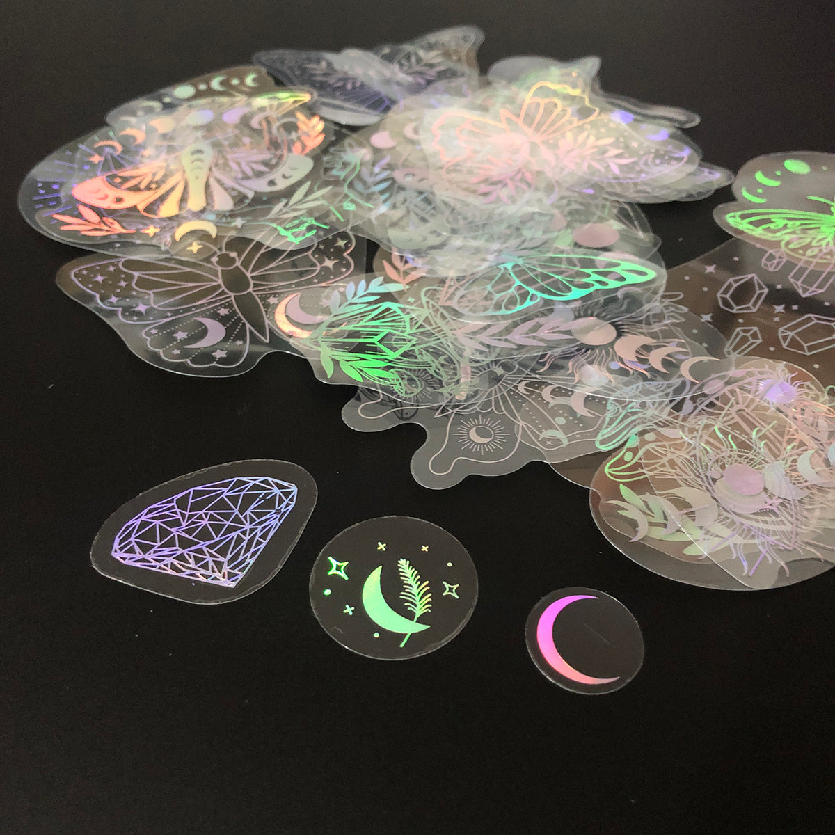 40pcs Holographic Glitter Stickers PET Transparent Shiny Waterproof Decorative Decals For Water Bottles Scrapbooking Laptop