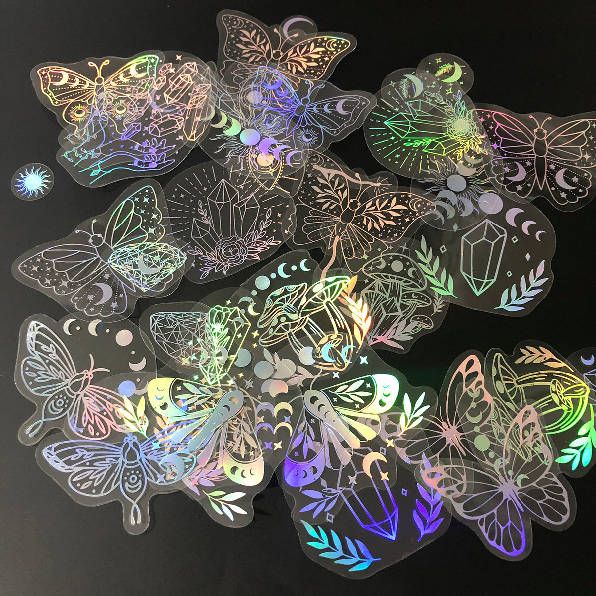 40pcs Holographic Glitter Stickers PET Transparent Shiny Waterproof Decorative Decals For Water Bottles Scrapbooking Laptop