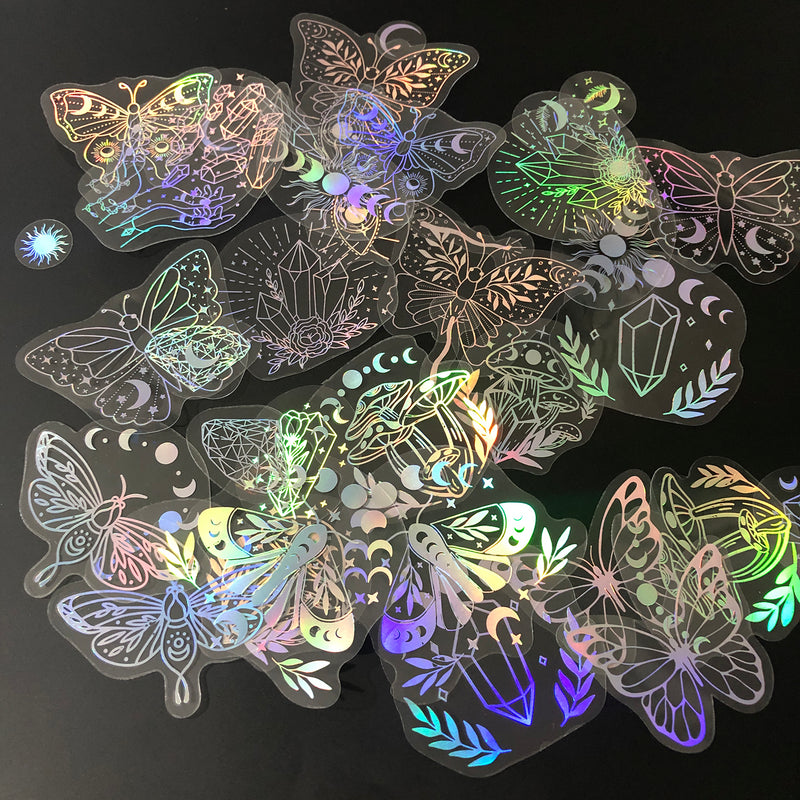 40pcs Holographic Glitter Stickers PET Transparent Shiny Waterproof Decorative Decals For Water Bottles Scrapbooking Laptop-zoom-
