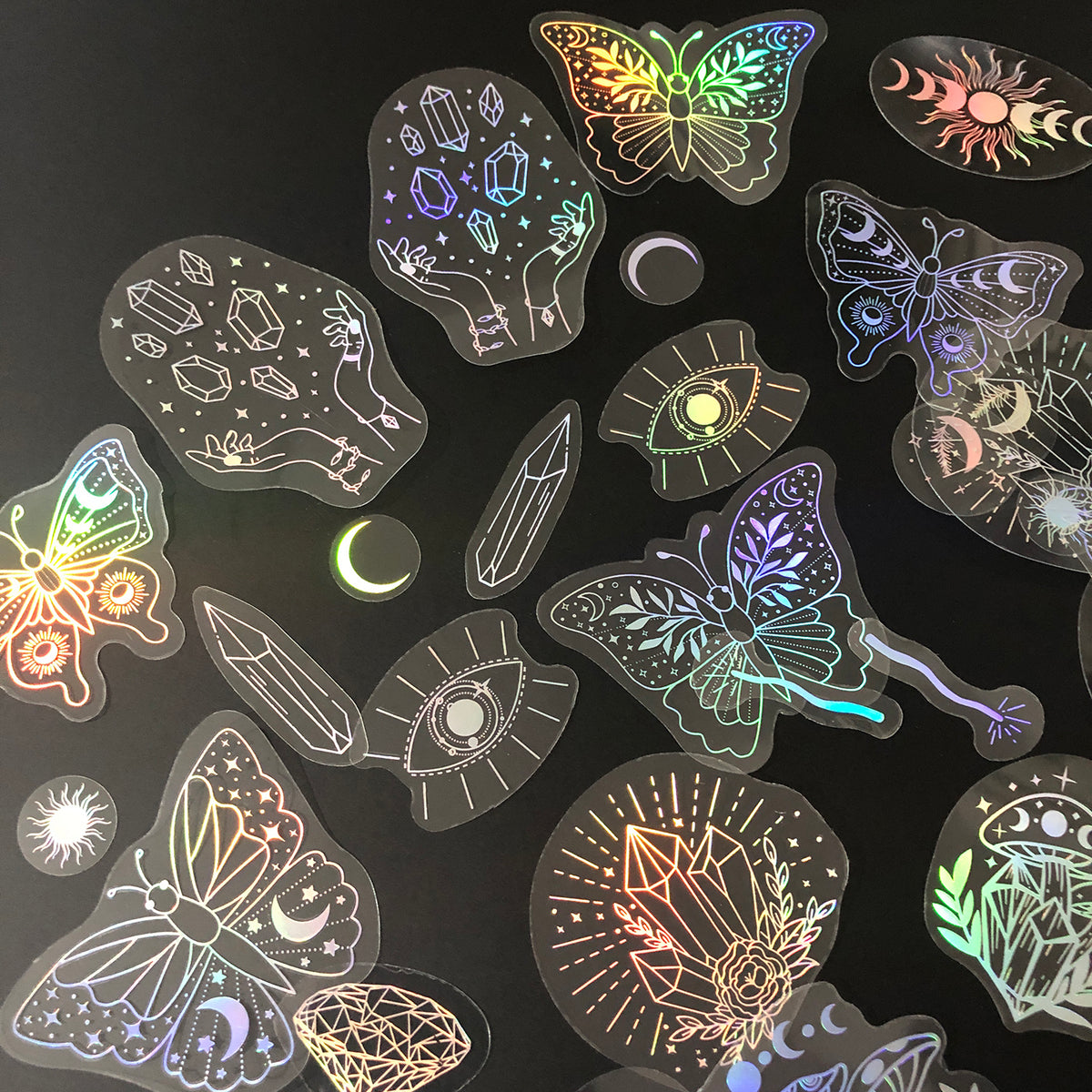 40pcs Holographic Glitter Stickers PET Transparent Shiny Waterproof Decorative Decals For Water Bottles Scrapbooking Laptop