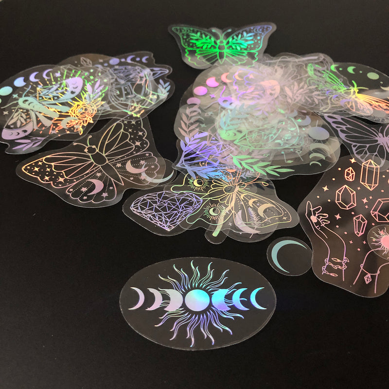 40pcs Holographic Glitter Stickers PET Transparent Shiny Waterproof Decorative Decals For Water Bottles Scrapbooking Laptop-zoom-