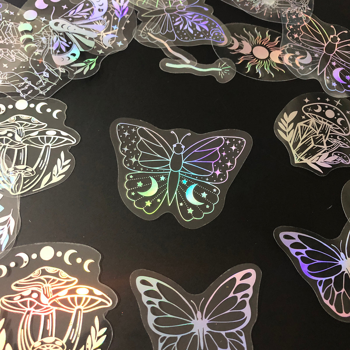 40pcs Holographic Glitter Stickers PET Transparent Shiny Waterproof Decorative Decals For Water Bottles Scrapbooking Laptop