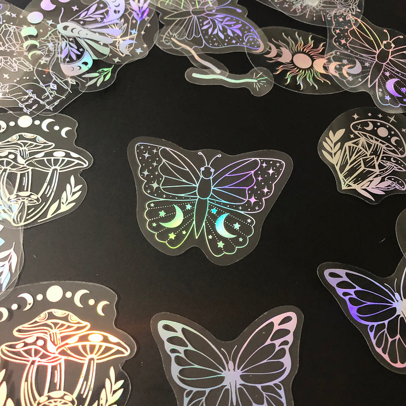 40pcs Holographic Glitter Stickers PET Transparent Shiny Waterproof Decorative Decals For Water Bottles Scrapbooking Laptop-zoom-