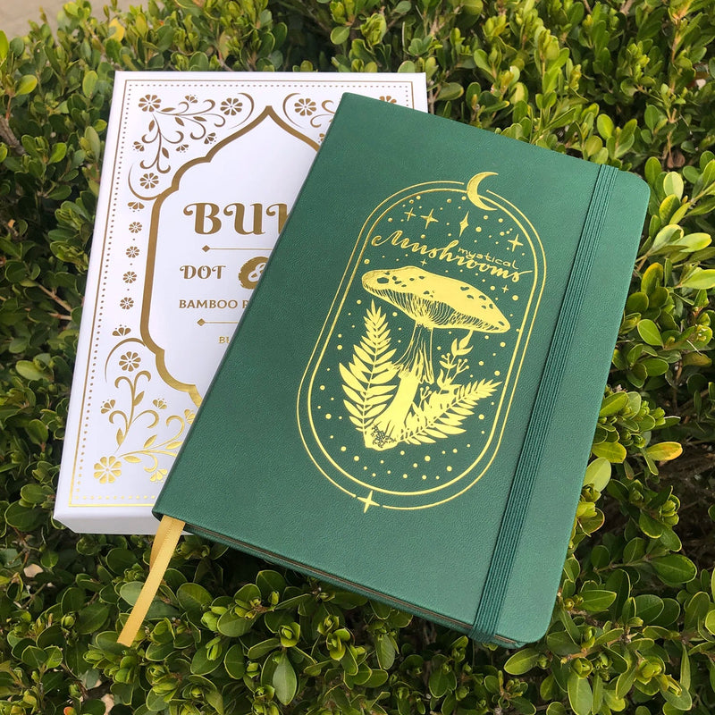 MyStical Mashroom Bullet Dot Grid Notebook Dotted Journal A5 PU Leather Hardcover 160gsm Bamboo Paper And Gold Edge GIFT BOX-zoom-