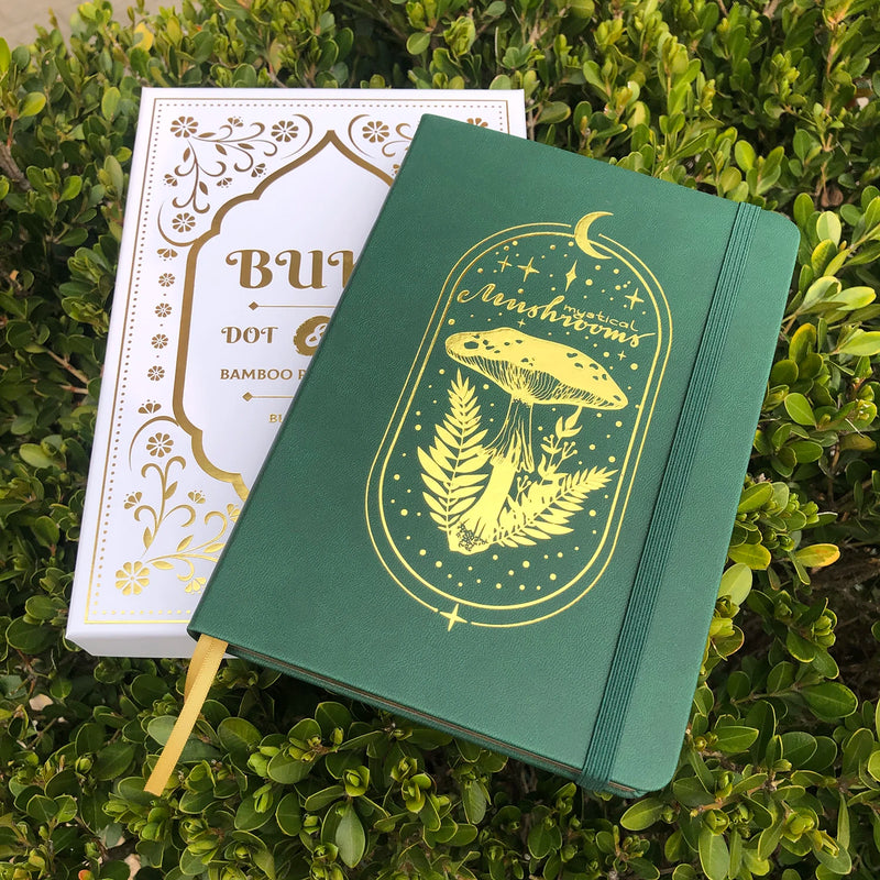 MyStical Mashroom Bullet Dot Grid Notizbuch Gepunktetes Journal A5 PU-Leder Hardcover 160 g/m² Bambuspapier und Goldkante GESCHENKBOX-zoom-