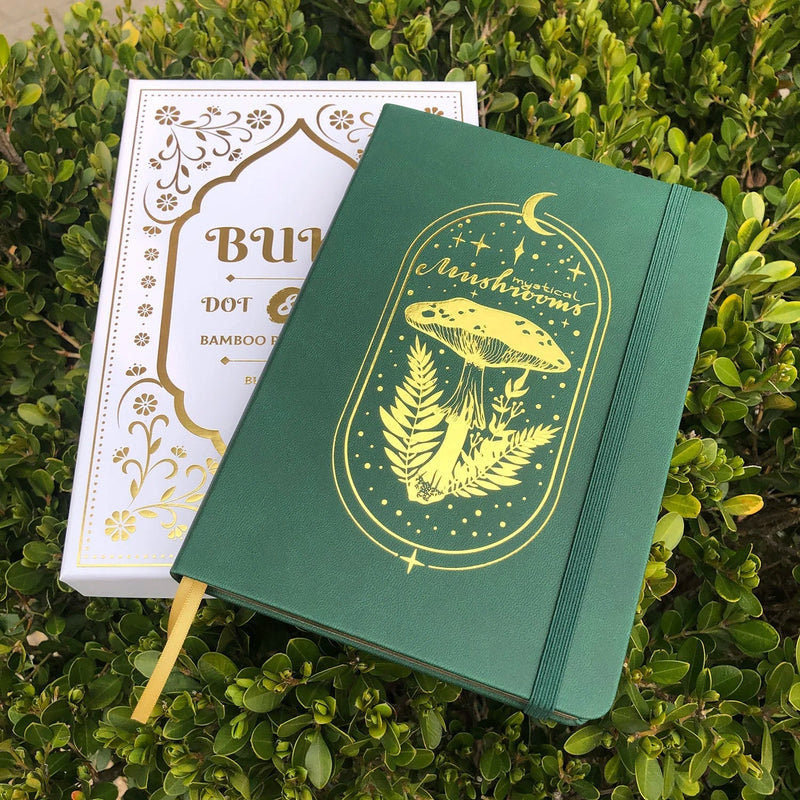 MyStical Mashroom Bullet Dot Grid Notizbuch Gepunktetes Journal A5 PU-Leder Hardcover 160 g/m² Bambuspapier und Goldkante GESCHENKBOX-zoom-