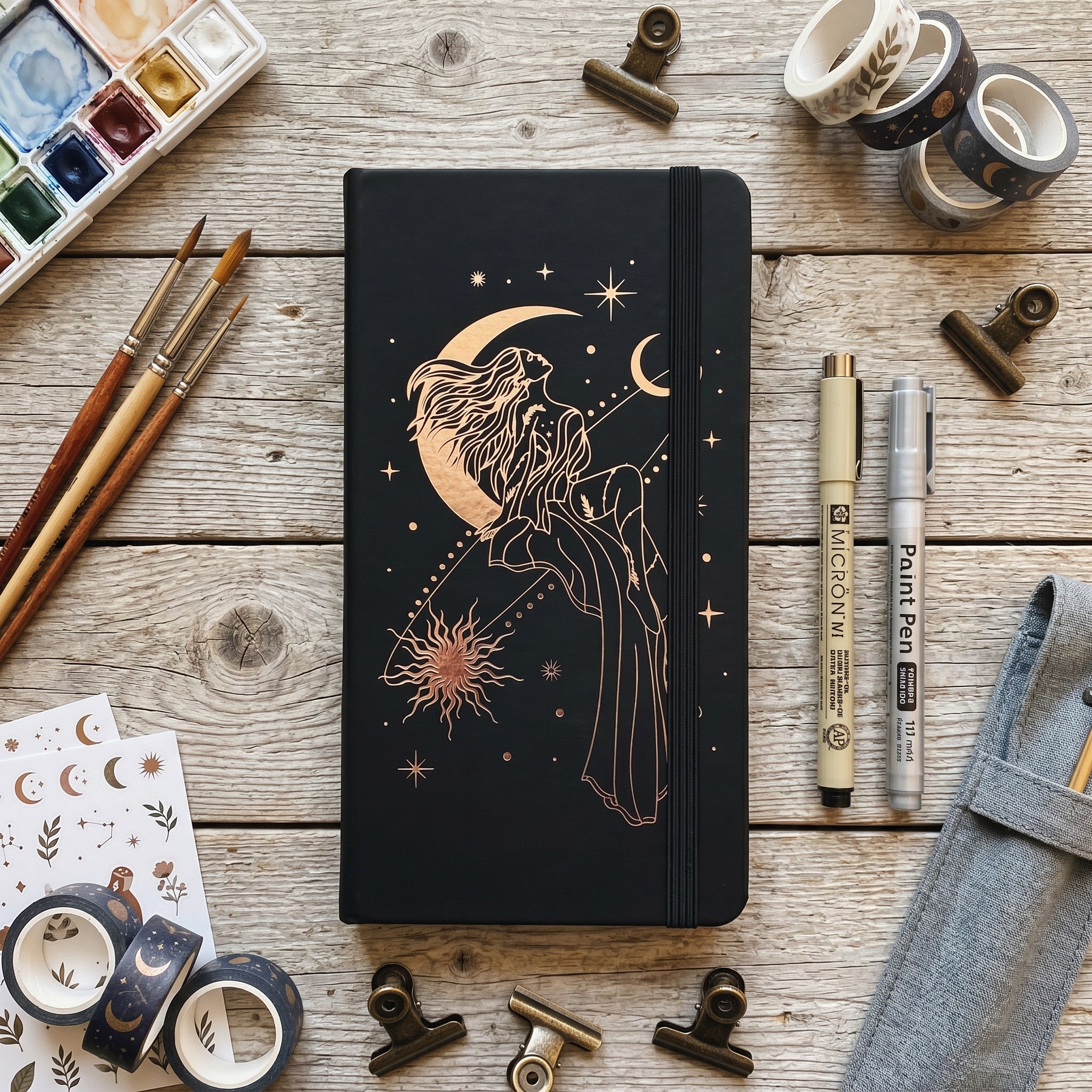 Small PU leather dot grid notebook with ribbon bookmark and rounded corners black cover