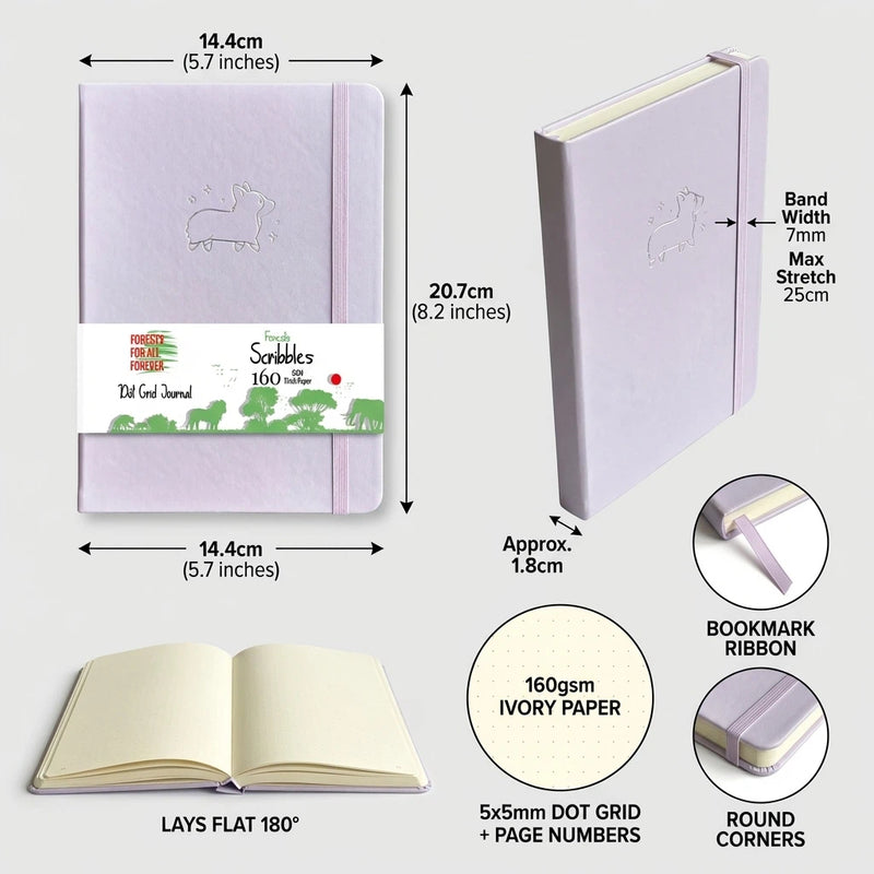 A5 Lavender Corgi Dot Grid Journal with 160gsm Numbered Pages-zoom-