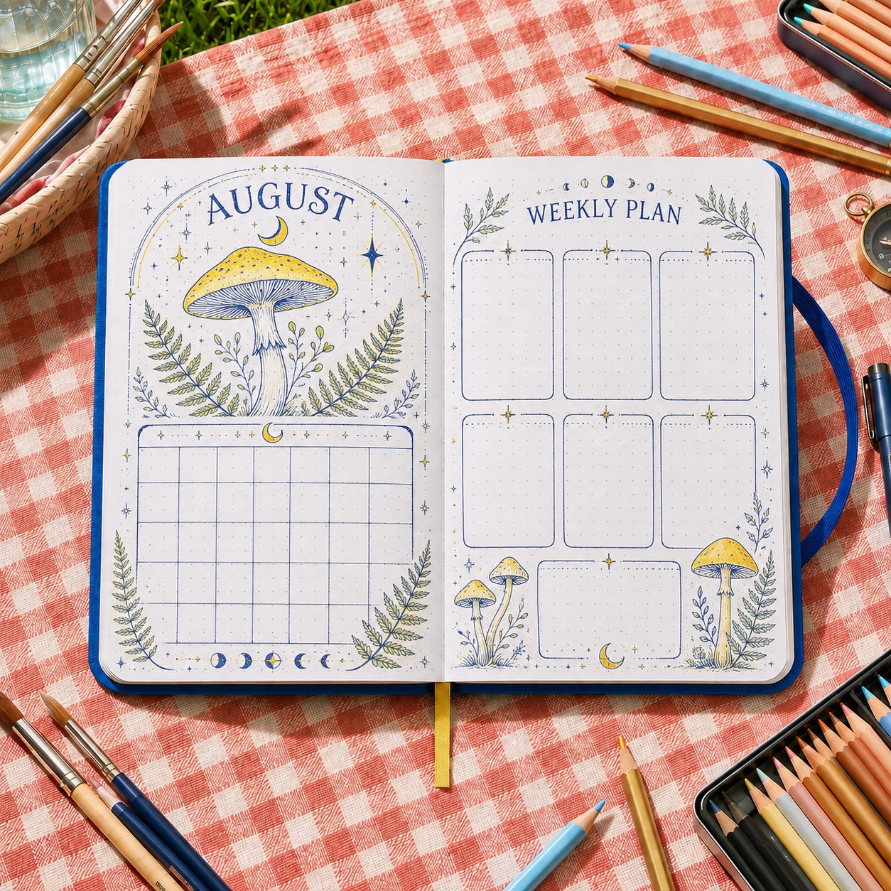 Mushroom themed creative layout example on dot grid pages