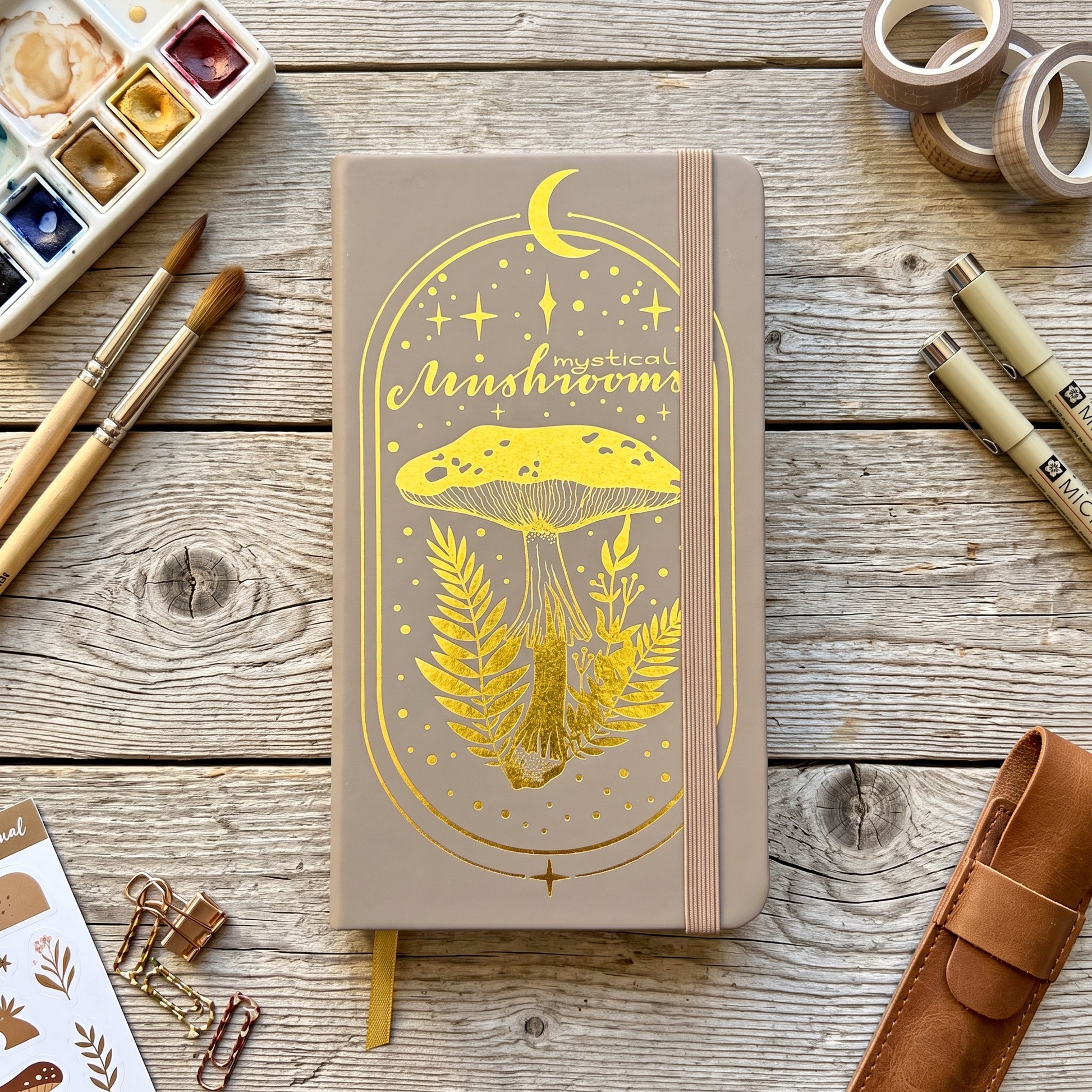 Warm taupe B6 mystical mushroom notebook cover