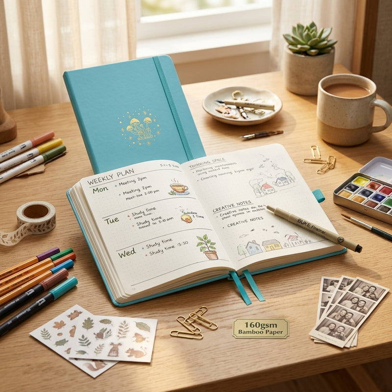 BUKE A5 Mushroom Dot Grid Notebook 160gsm White Paper Hardcover Journal-zoom-