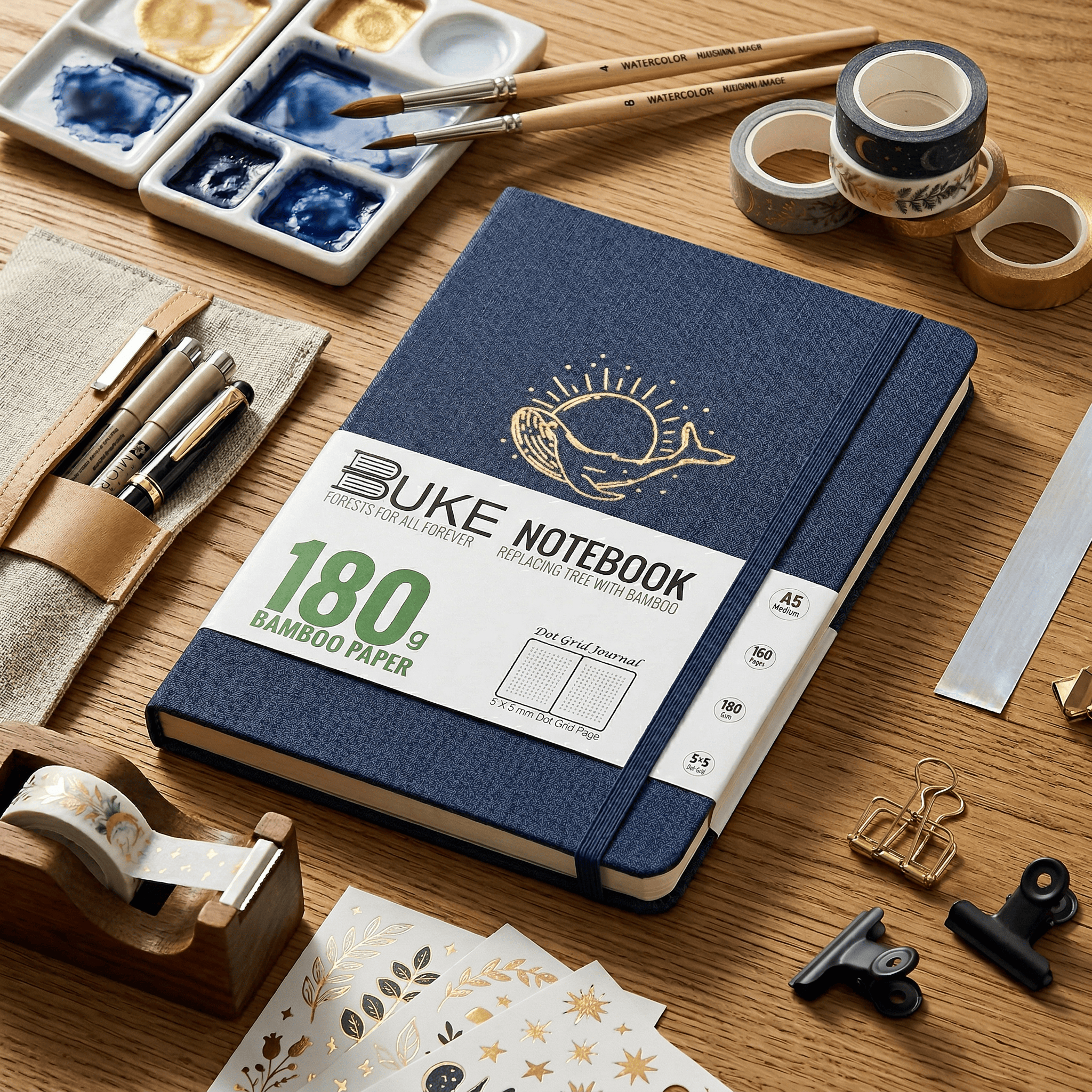 Navy blue journal with laser silver edge and elastic band