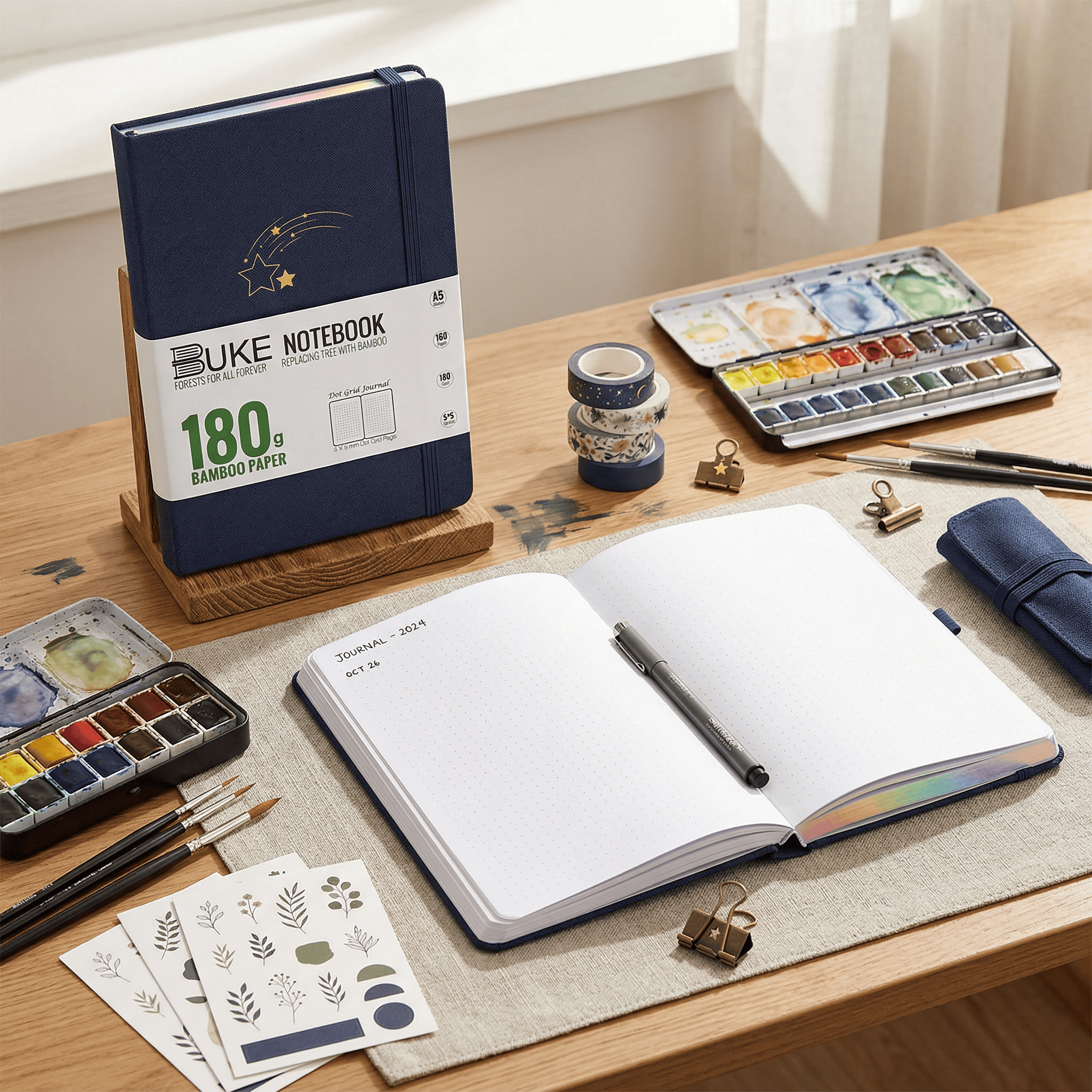 Navy blue journal with laser silver edge and elastic closure