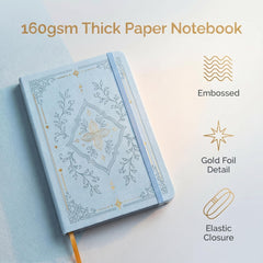 A5 160 GSM dot grid notebook with embossed cover gold foil and elastic closure