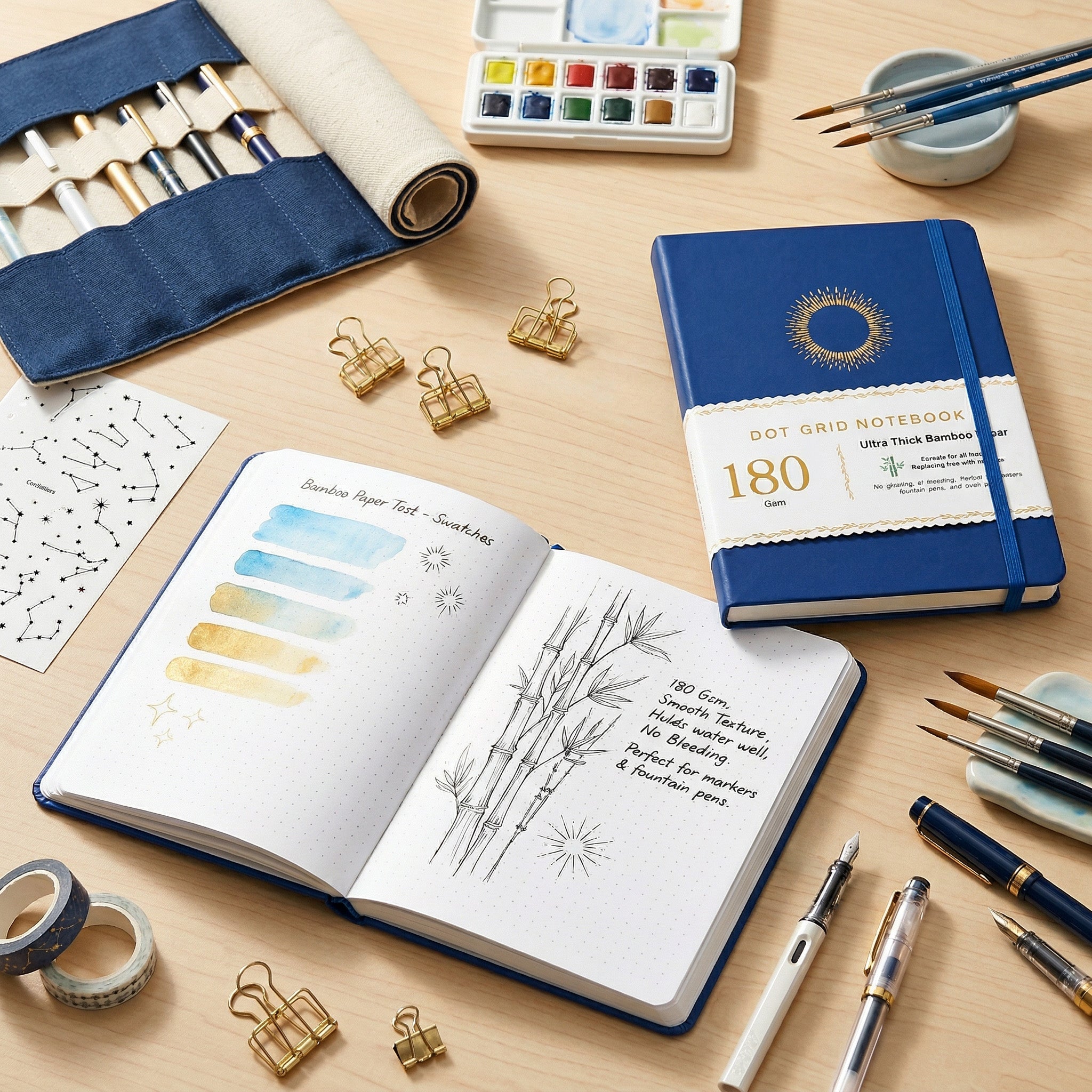 BUKE blue journal with laser silver edge and elastic closure