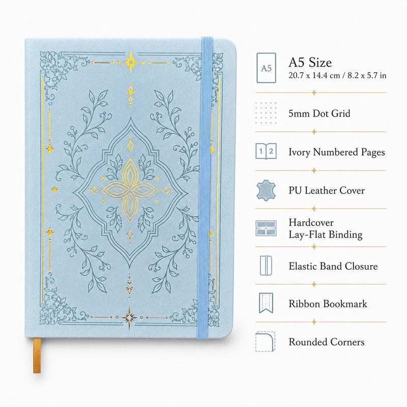 BUKE A5 Vintage Botanical Gold Foil Dot Grid Notebook – 160 GSM, 160 Numbered Pages-zoom-
