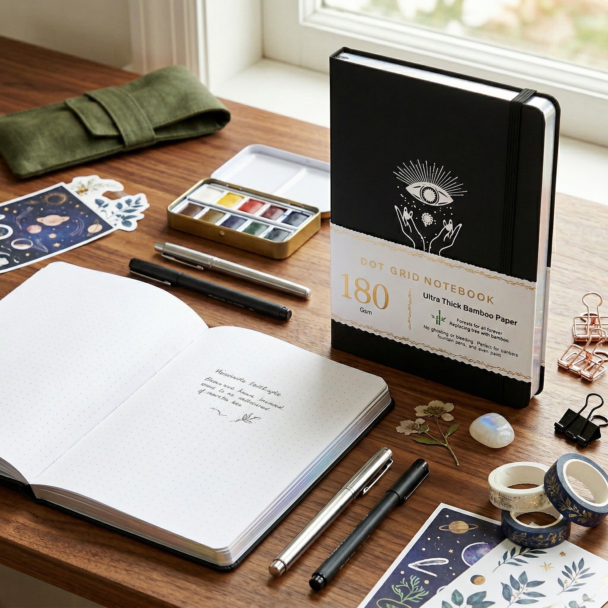 BUKE A5 journal with laser silver edge and black elastic closure