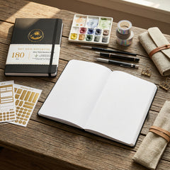 Black dot grid notebook with 180gsm white paper and silver edge