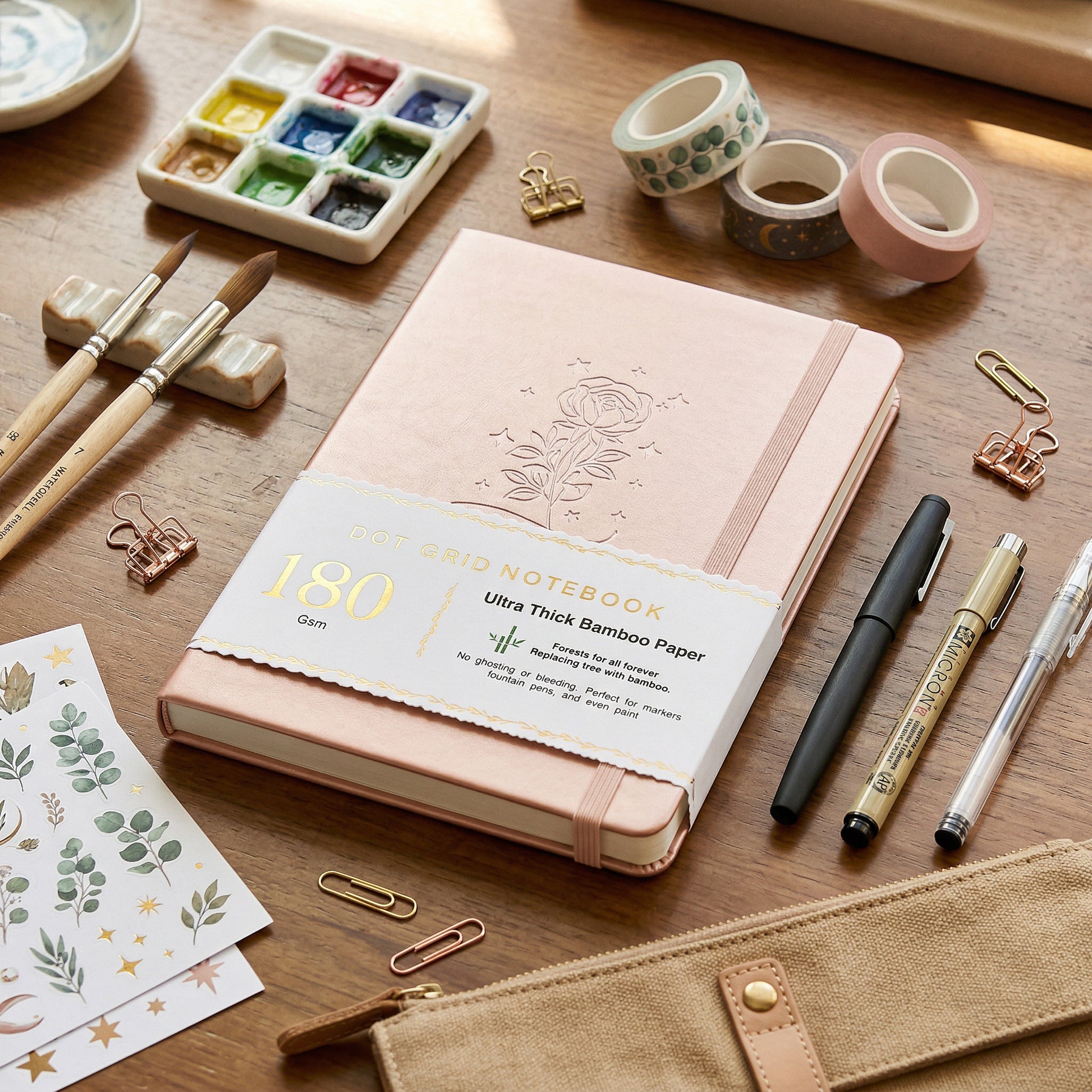 Romantic floral notebook in blush pink for journaling and planning