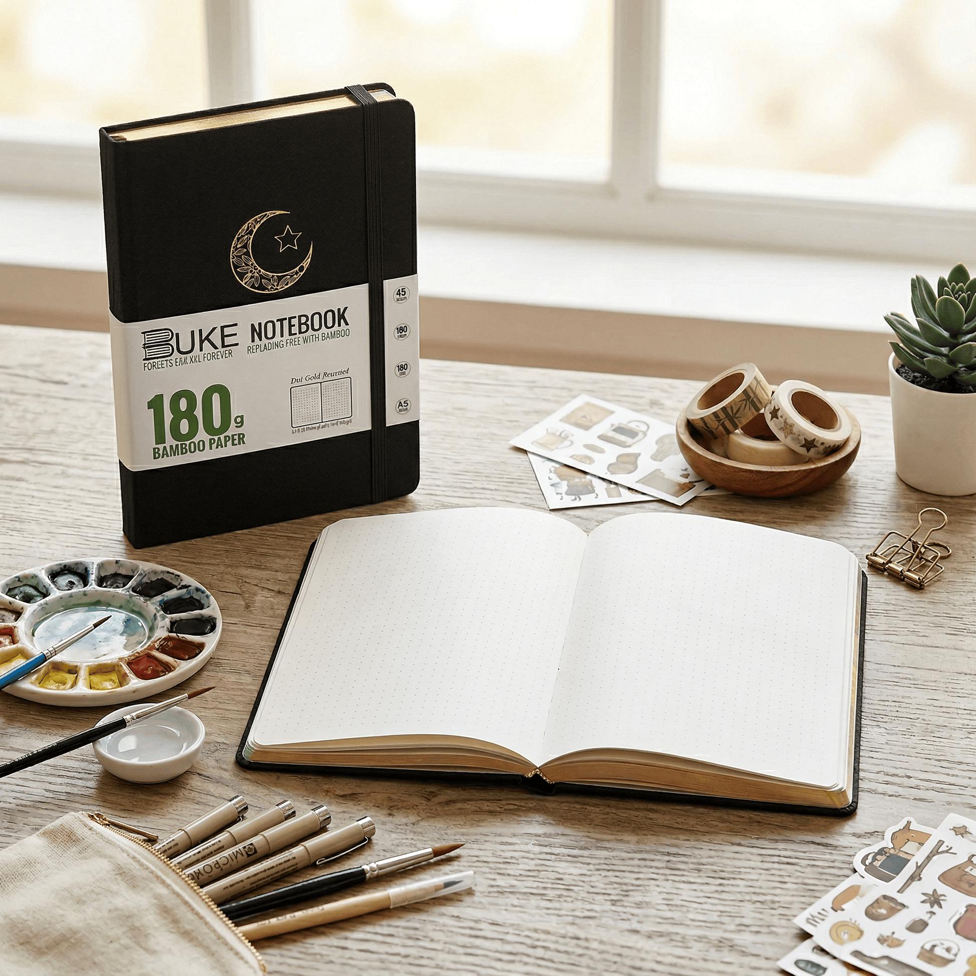Silver-edged pages with foil-stamped cover logo