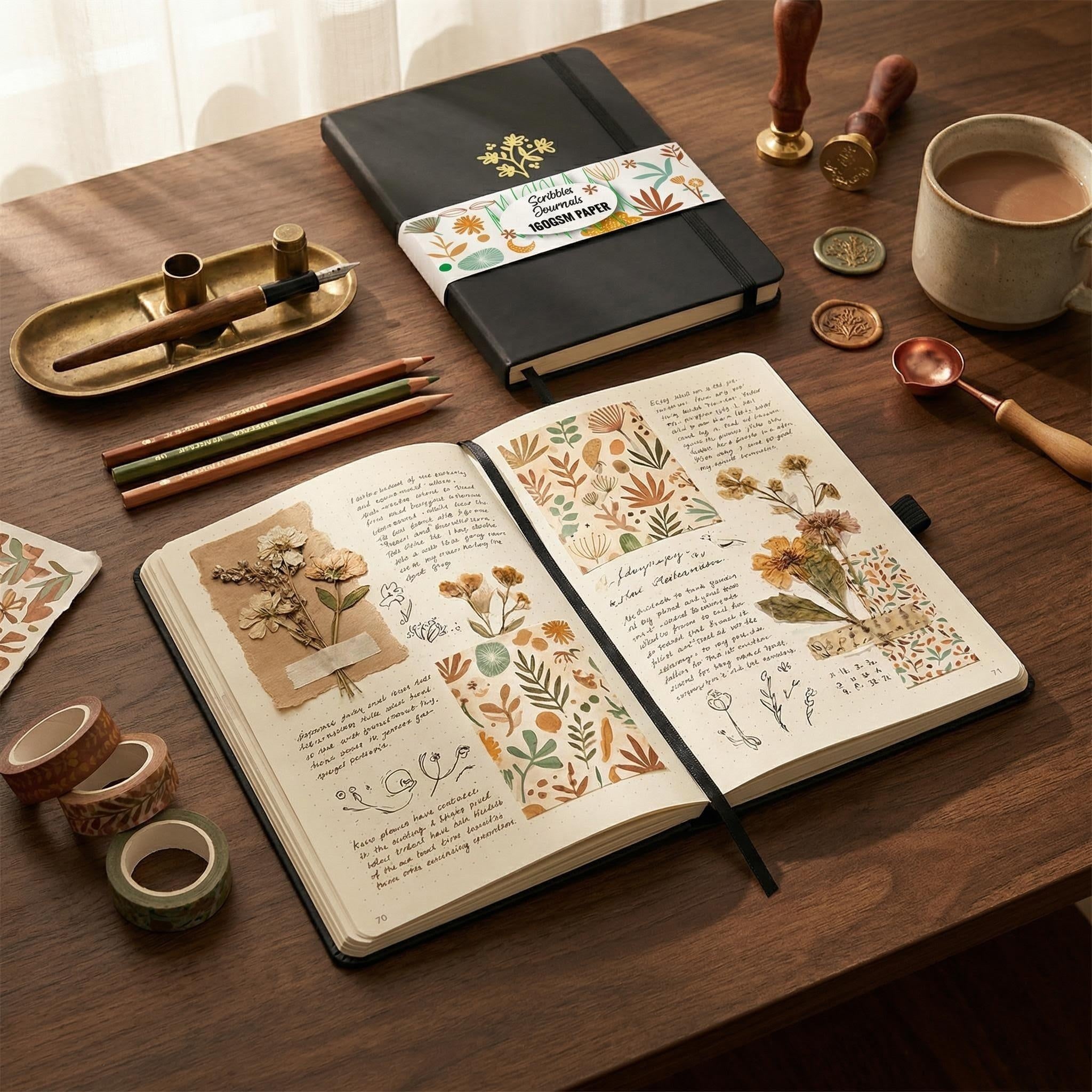Open A5 dotted notebook with numbered pages for planning and notes