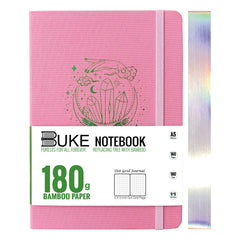 Premium pink fabric notebook with crystal moon artwork