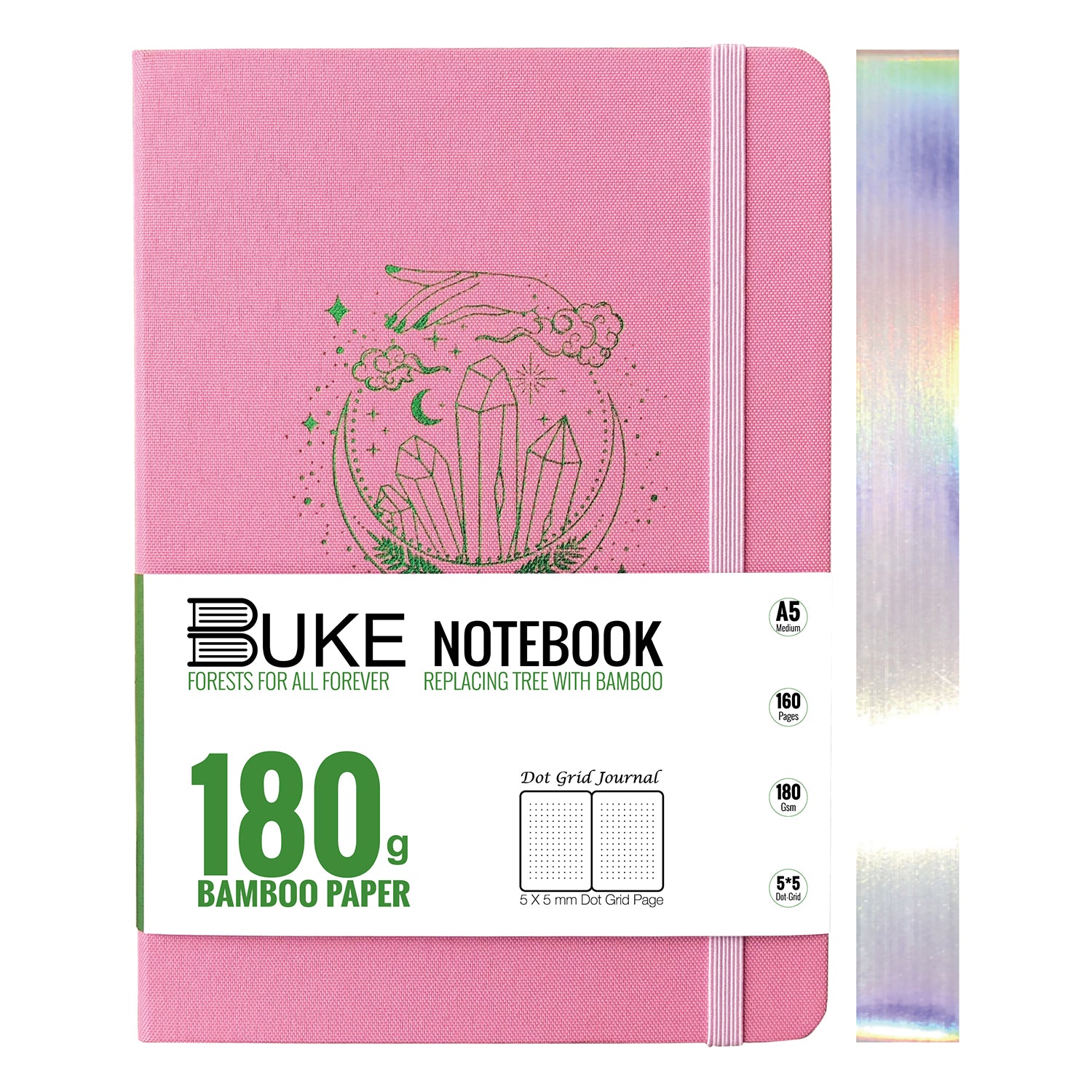 Premium pink fabric notebook with crystal moon artwork