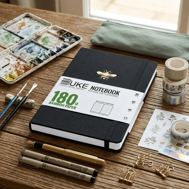 BUKE Bee Fabric Dot Grid Notebook 180gsm Silver Edge-zoom-