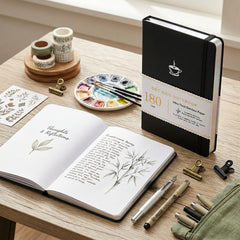 Black dot grid notebook with 180gsm white paper and silver edge