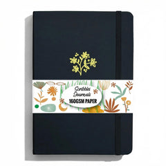 Black A5 dotted notebook with gold floral design on faux PU cover