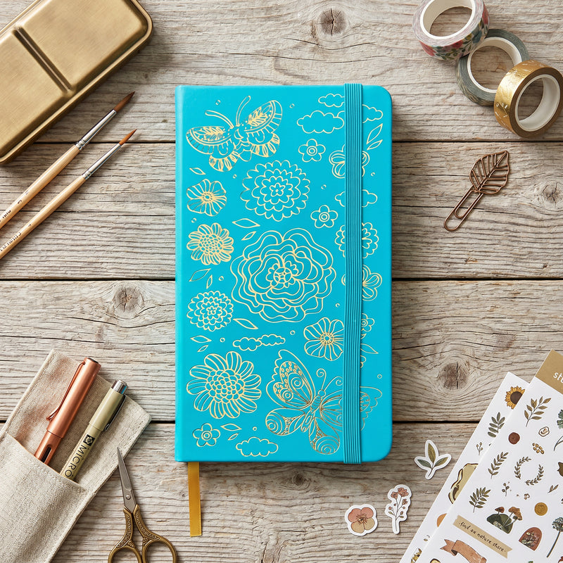 BUKE Butterfly Floral B6 Dot Grid Notebook Faux PU Leather Cover-zoom-