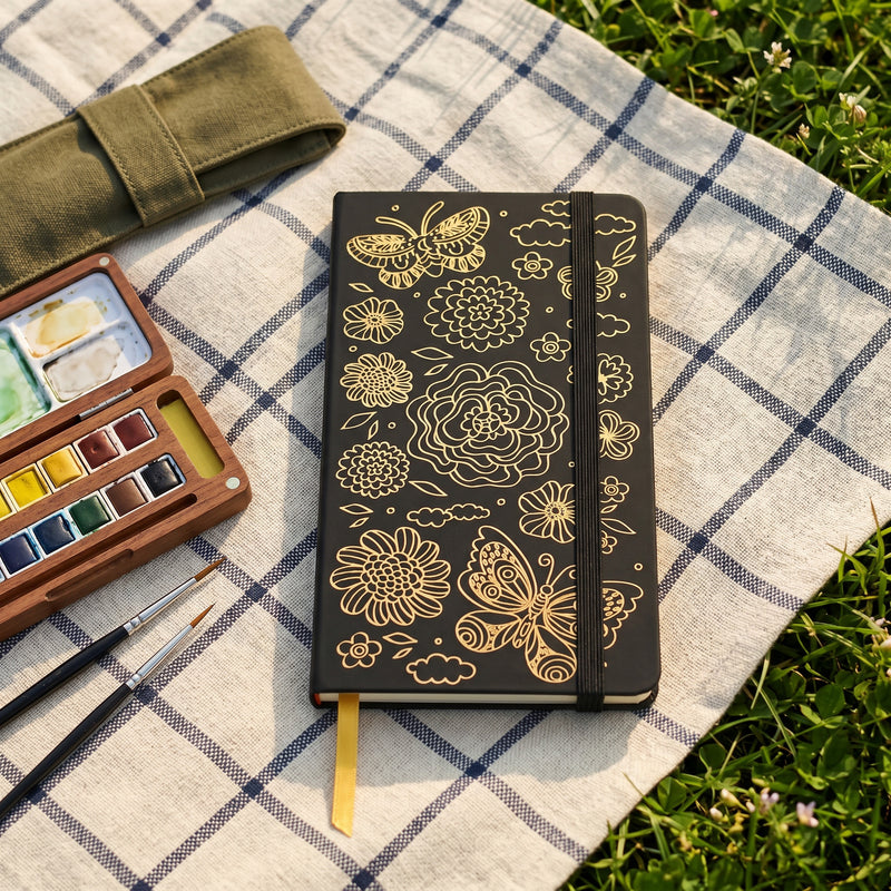 BUKE Butterfly Floral B6 Dot Grid Notebook Faux PU Leather Cover-zoom-