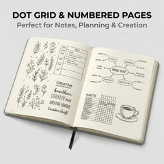 Elegant black dot grid notebook shown in clean product flat lay