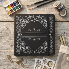 BUKE black square dot grid notebook with silver gothic frame cover design