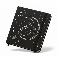 BUKE black faux PU leather notebook with celestial moon face artwork