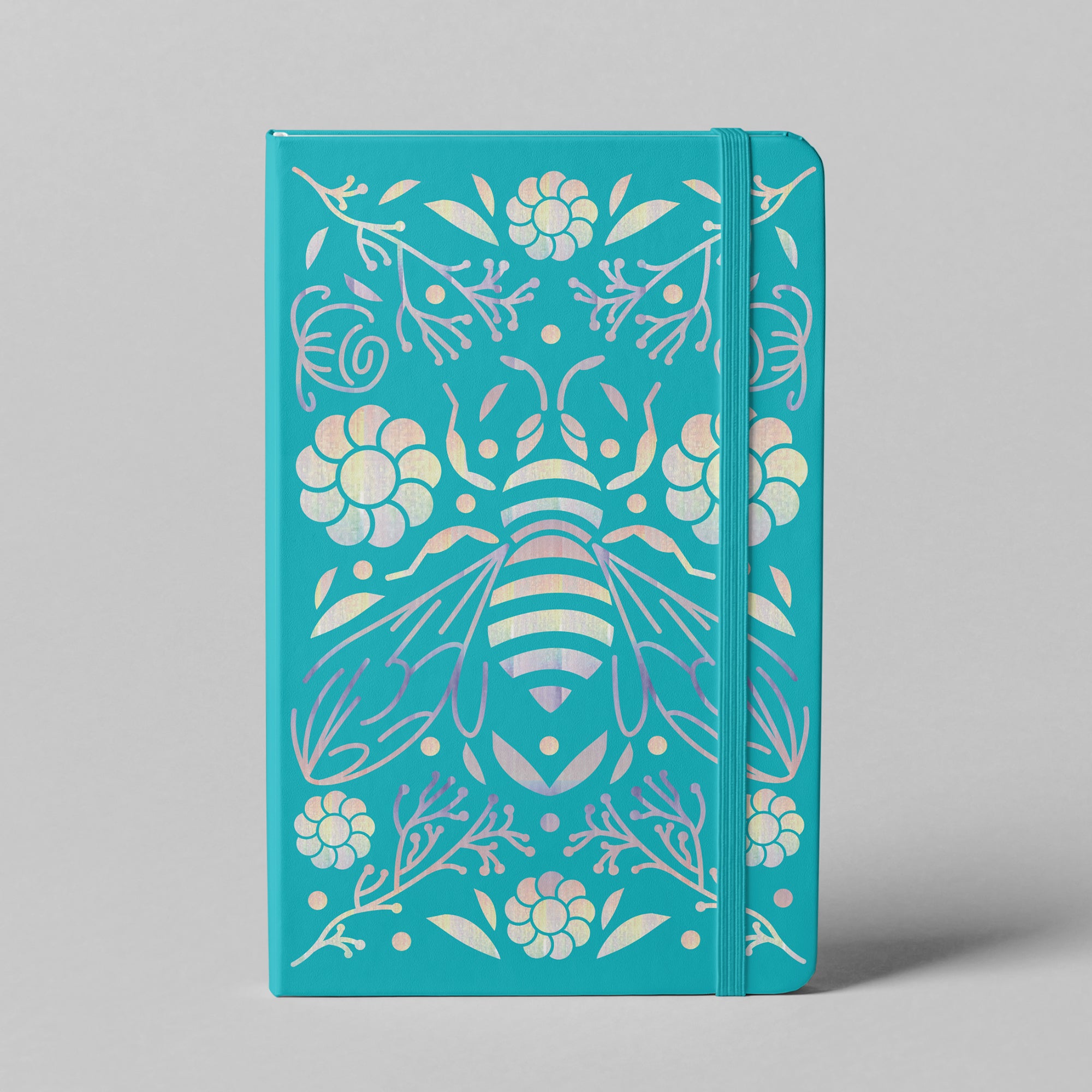 Blue bee botanical dot grid notebook with holographic artwork