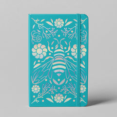 Blue bee botanical dot grid notebook with holographic artwork