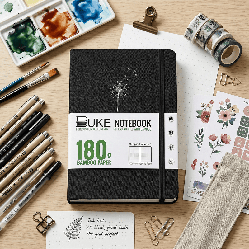 180 g/m² Bambus-Papier A5 Löwenzahn Gepunktetes Notizbuch Gepunktetes  Journal Bullet Journal