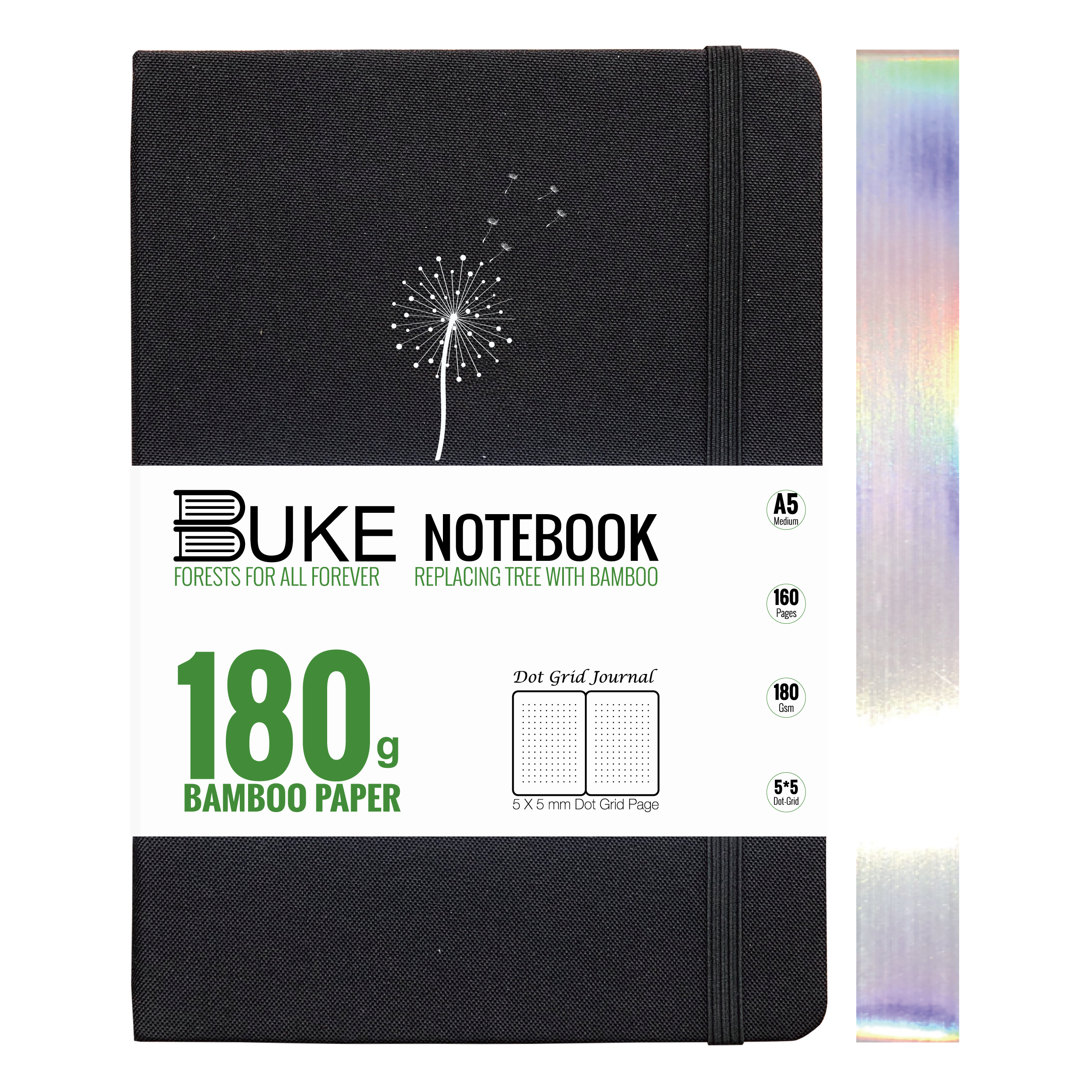 Top view of BUKE Dandelion fabric cover notebook with silver edges