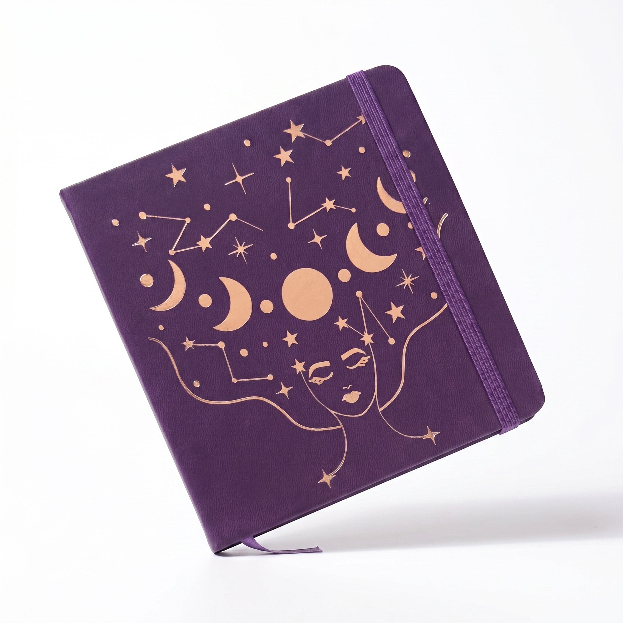 BUKE deep purple faux PU leather notebook with moon and star artwork
