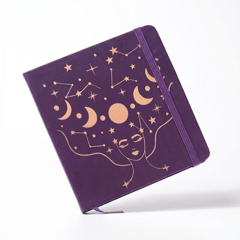 BUKE Deep Purple Celestial Face Square Dot Grid Notebook Faux PU Leather Cover-zoom-