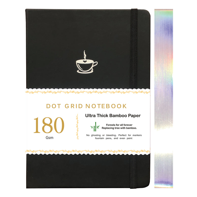 BUKE Black Coffee Cup A5 Dot Grid Notebook Faux PU Leather Cover-zoom-