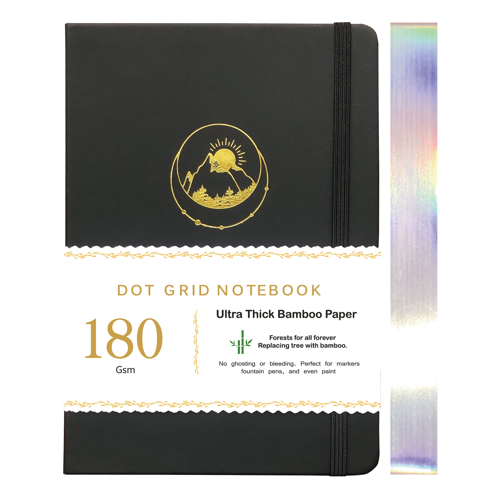 Gift-ready black notebook with outdoor celestial design