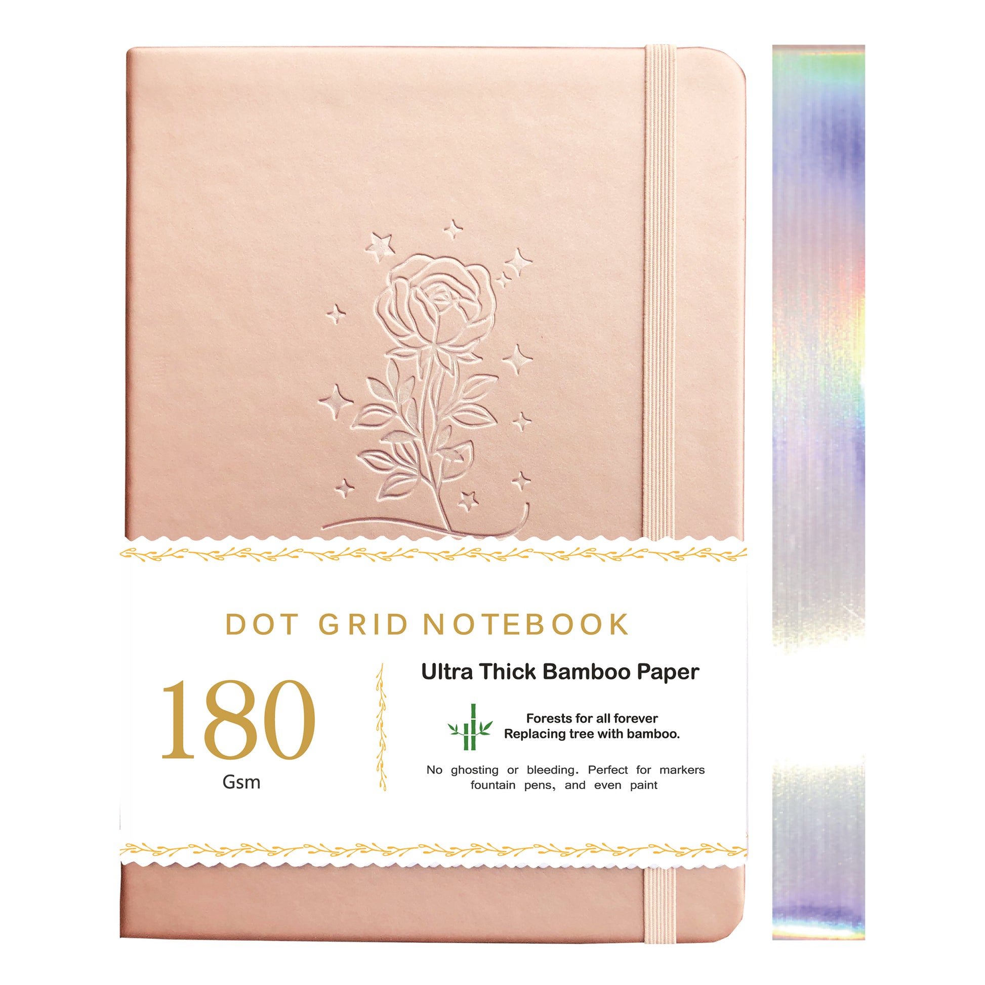 Gift-ready pink notebook with elegant embossed rose detail