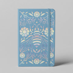 Lavender bee floral iridescent notebook with matching elastic band