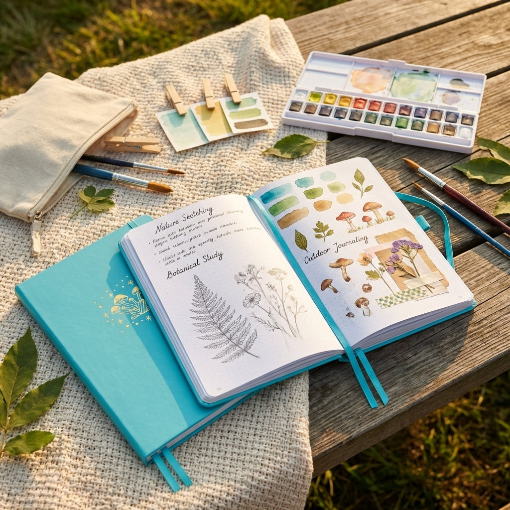 Open mushroom notebook showing 5x5mm dot grid pages