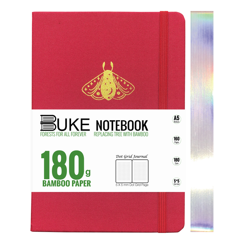 BUKE Crimson Moth Fabric Dot Grid Notebook 180gsm White Paper-zoom-
