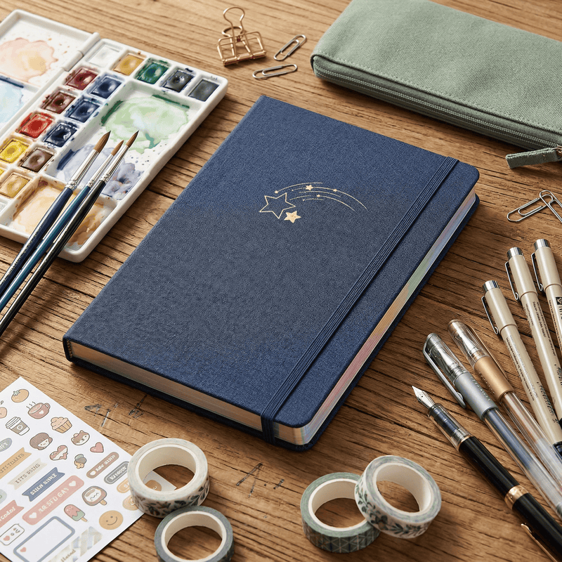 BUKE Shooting Star Fabric Dot Grid Notebook 180gsm Silver Edge-zoom-